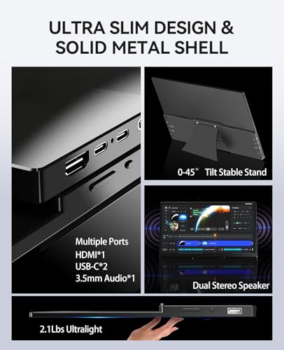 Image of 4K Portable Touch Monitor, 15.6 inch inch 3840 * 2160 UHD w /USB-C HDMI Laptop Monitor, 2000:1 100% RGB IPS ，Aluminum Alloy Shell,10-Point Touch，Dual Speaker, HDR, for Home, Work