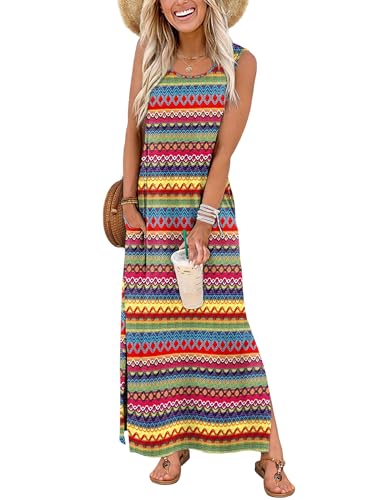 Image of WIHOLL Maxi Dress Summer Dresses 2026 Beach Vacation Clothes Sleeveless Sundresses with Pockets Boho S-3XL