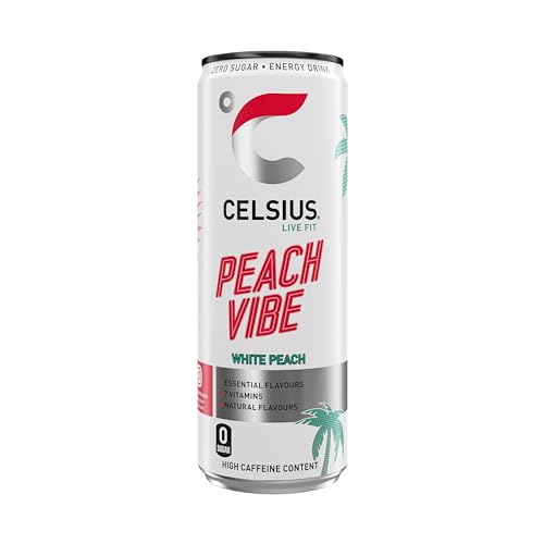 CELSIUS Peach Vibe - Sparkling Natural Energy Drink, 7 Vitamins, Caffeine, No Artificial Colours, Sugar Free Energy Drinks, Peach, 355 mL, 12-Pack - Image 2