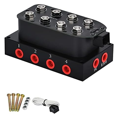 PTNHZ Universal 1/4 NPT 0-300Psi 12V Control Air Bag Suspension 4Corner Block Manifold Solenoid Valve For Auto Motorcycle Cover