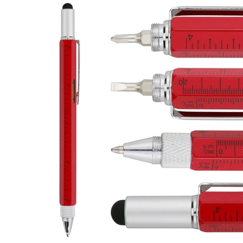 JUNENTER ギフト マルチテック ツールペン 6 in 1 スタイラスペン - ドライバーペン 定規付き レベルゲージ ボールペン 黒インク (シルバー)