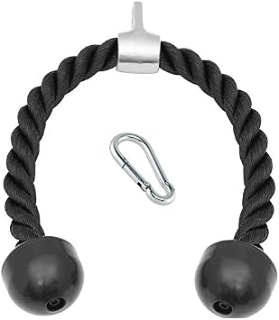 FITNESS MANIAC USA Deluxe Tricep Rope Cable Attachment 27 inch Black Color Exercise Machine Attachments Pulley System Gym Pull Down 27-Inch for Workouts with Carabiner