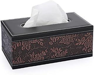 BTSKY PU Leather Retro Household Office Rectangular Tissue Paper Holder Box Cover Case Napkin Holder With Retro Pattern Flower