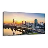 Canvas Wall Art Prints Famous cable stayed bridge Sao Paulo city Large Framed Wall Art Painting Artwork Poster Hanging Home Decor for Living Room Office Bathroom 20'x40'
