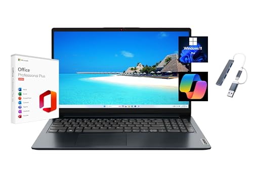 Lenovo Ideapad 1 15.6" FHD Laptop, with Free Lifetime Microsoft Office 2024, AMD Ryzen 5 7520U, 8GB RAM, 1TB SSD, Windows 11 Pro, Abyss Blue, with USB Hub