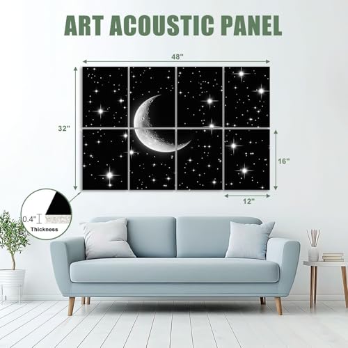 8 Paneles Acústicos Decorativos para Absorción de Sonido con Diseño Espacio Exterior Galaxia, Cielo Nocturno, Luna, Estrellas, Auto Adhesivos para Estudios de Grabación y Oficina 48"x32" miniatura 2