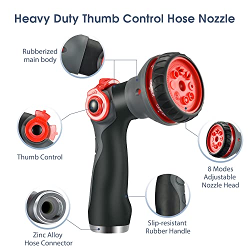 Hose Nozzle Sprayer Heavy Duty, Garden Hose Nozzle Sprayer Thumb Control To Switch For Easy Water Control, 8 Spray Patterns Water Hose Nozzle, Spray Nozzles For Garden Hose/Garden/Car Wash/Pet Shower #TOP2