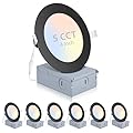 6 Pack Recessed Lighting 4 Inch with Junction Box, 5CCT 4 Inch Black LED Recessed Lights Dimmable 2700K/3000K/4000K/5000K/6000K, 9W 700lm Ultra Thin Recessed Lighting - ETL and Energy Star Certified