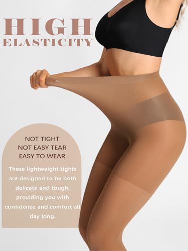 Image of Extremely Durable Sheer Black Tights for Women Ultra Strong Control Top Pantyhose with Reinforced Toes