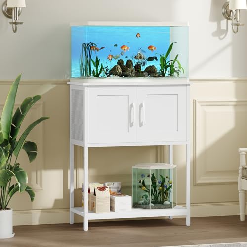 MAHANCRIS 10 Gallon Fish Tank Stand, Metal Frame Aquarium Stand, Cabinet for Fish Tank Accessories Storage, Heavy Duty Reptile Turtle Tank Stand for Home Office, 23.6 L x 11.8 W, White FTWT2101
