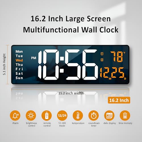 Image of Auromin Digital Alarm Clock with Auto Sensor, Time, Date, Temperature Display & Silent Operations | Loud Alarm for Heavy Sleepers | Desk Table Clock for Students, Bedroom, Office