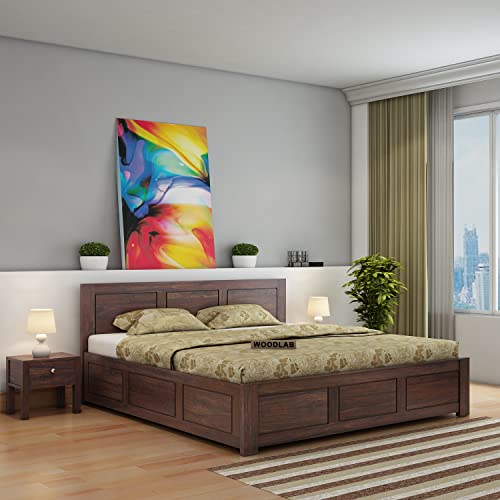 WOODLAB Furniture Sheesham Wood Queen Size Bed With Box Storage For Bedroom Living Room Wooden Double Beds For Home Guest Room Cot Bed Furniture (Waln