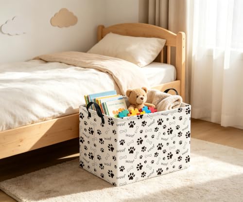 Image of Rectangular Baby Storage Basket Boys for Home Kitchen Girls Cute Storage Bin Organizer Shelf Book Room Decor(Woof Paw)