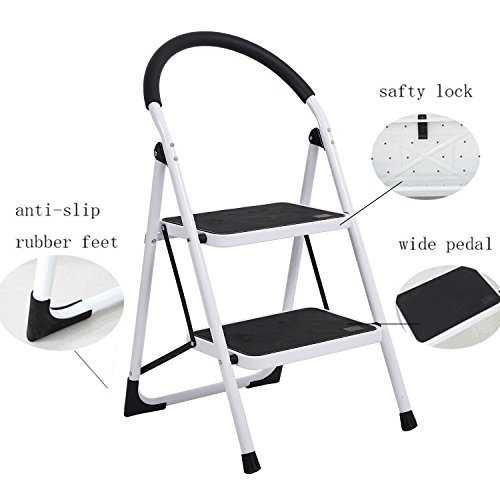 Dporticus Portable Anti-Slip 2 Step Ladder Folding Lightweight Steel Step Stool Platform 330LBS Capacity