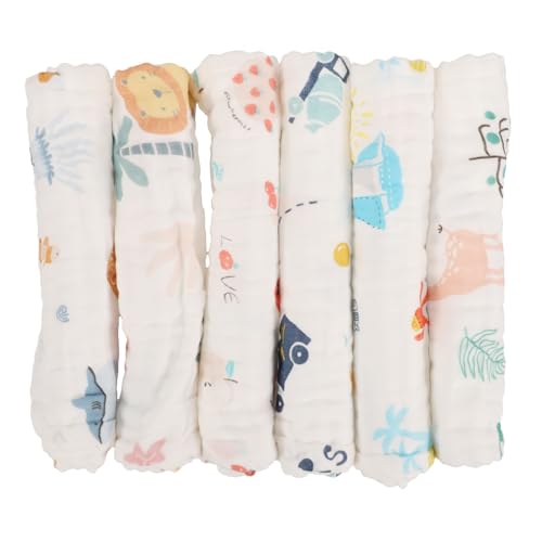 HAMPPLIES 6 Piezas Toallas de Algodón para Niña Suaves y Absorbentes con Estampados Infantiles Toallitas para Cara y Saliva para Recién Nacidos y Uso Diario