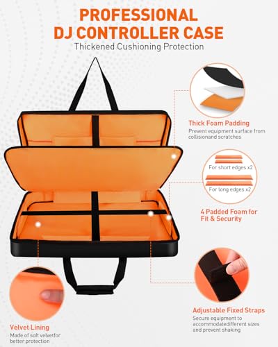 Image of DJ Controller Case For DDJ-FLX10 / DDJ-GRV6 /FLX6 / REV5 / REV7 /1000 / SC LIVE 4，Large Padded Shockproof DJ Gig Bag With 17.3 inch Laptop Compartment, Multi-Pocket For Storing DJ Controller And Accessories