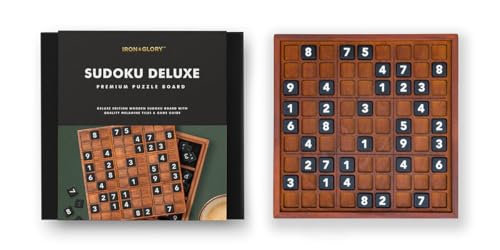 Iron & Glory - Rompecabezas de sudoku de madera de lujo con 81 azulejos de melamina numerados y guía completa, juego de mesa portátil de viaje para amigos y familiares, regalo retro ideal y decoración