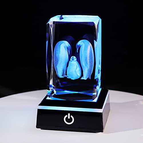 Ornalrist 3D Crystal Engrave Penguin Family Cute Figurine Night Lights Gifts for Women Wife, Glass Animals Ornament Keepsake for Mum on Christmas