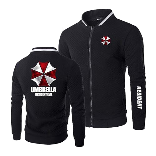 Seroni Herren-Sweatshirt Mit Durchgehendem Reißverschluss Für Resident Ohne Kapuze Stehkragen Oberbekleidung Langärmelig Karierte Jacke Frühling/Herbst Einfarbiger-Black||XXL