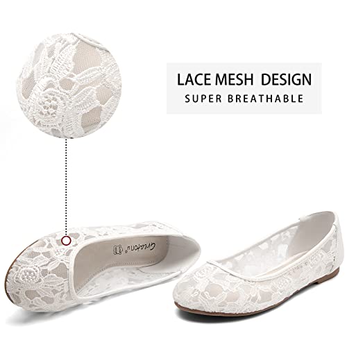 Greatonu Women's Flats Cut Out Round Toe Slip On Floral Ballet Flat Comfortable Lace Flats Dressy3