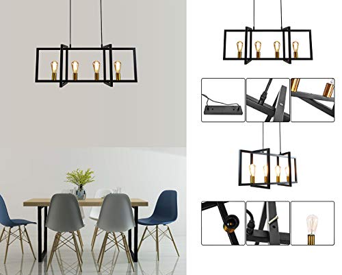 Lmsod 4-Light Kitchen Island Pendant Light Modern Chandelier Industrial Ceiling Lighting Fixture Matte Black With Antique Brass Finish #TOP4