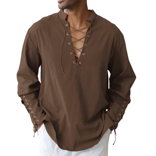 Image of CTU Men's Cotton Shirt Pirate Shirt Medieval Viking Renaissance Costume