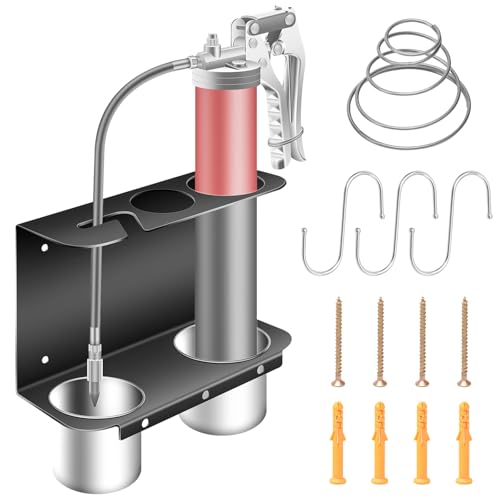 Huthbrother Grease Gun Holder Wall Mount Grease Gun Storage Rack/Organizer Hand Grease Gun Holder Rack for Workshop Shop Garage W/Removable Drip Cups Spare Cartridge Holder and Separate Spring