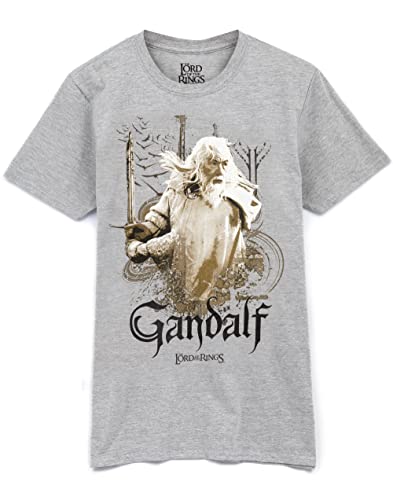 The Lord Of The Rings Mens T-Shirt | Adults Womens Gandalf Wizard Sword Character Grey Top | Movie Merchandise