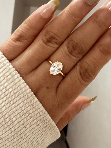 Engagement Rings 14K Gold Plated Promise Wedding Band Round Oval Cubic Zirconia Fake Diamond Ring Jewelry for Women (8)2