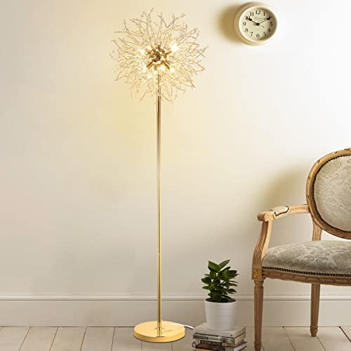 69 Inch Crystal Floor Lamp, Modern Standing Lamp With K9 Crystal, Led Floor Lamp With On/Off Foot Switch, Metal Tall Pole Lamp For Living Room, Girls Room, Bedroom, Dresser, Office, Gold Finish #TOP6