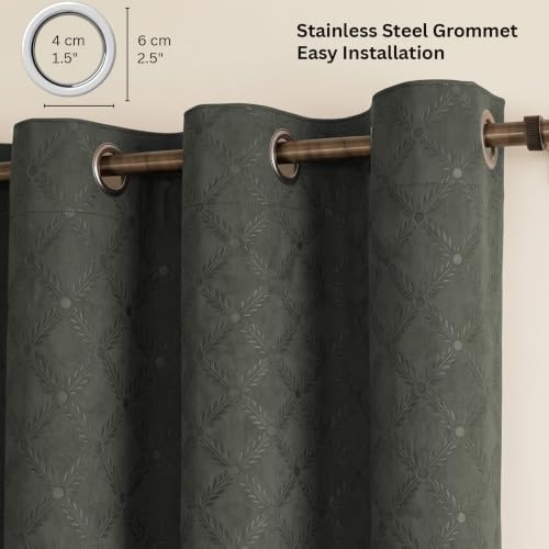 Image of LINENWALAS 100% True Blackout Door Curtains 7 Feet Long Set of 2 | Embossed Moonlight Design | Room Darkening Curtain | Thermal Insulated Curtains for Living Room, Bedroom (129 x 215 cm, Grey)
