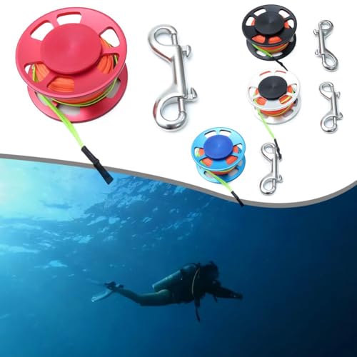 Scuba Diving Reel with 30m Dive Line, Aluminum Alloy Body & 316 Stainless Steel Double-Ended Hook, Ergonomic Grip, Compact Underwater Safety Reel for Divers（Blue）