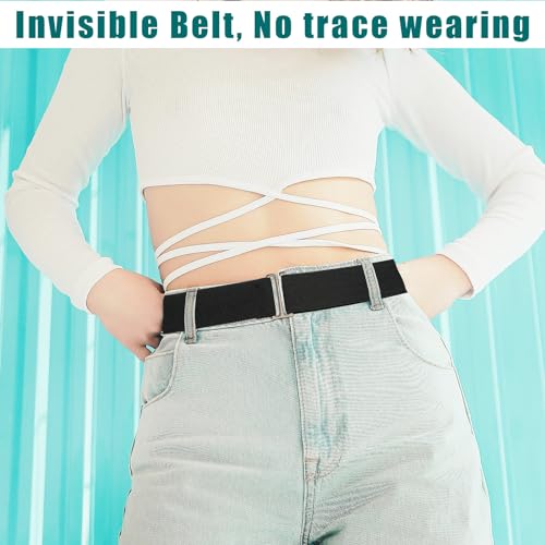 Rimoev Cinto elástico invisível, cinto elástico ajustável feminino, cinto de fivela plana, Preto, ma