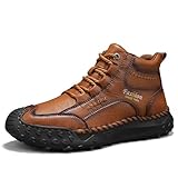 ENOEGMSD Men's Handmade Lace Up Ankle Chukka Boots Fashion Non-Slip High Top Sneakers Comfortable Slip-on Outdoor Walking Driving Leather Boots (Yellow,11)