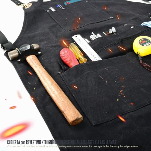 Miniatura 7 de Qeelink Mandil De Soldador Ignifugo Para Hombre Con 10 Bolsillos, Delantal De Trabajo De Lona Reforzado, Delantal Carpintero Ajustable De M A Xxxl Para Soldadura, Herrero