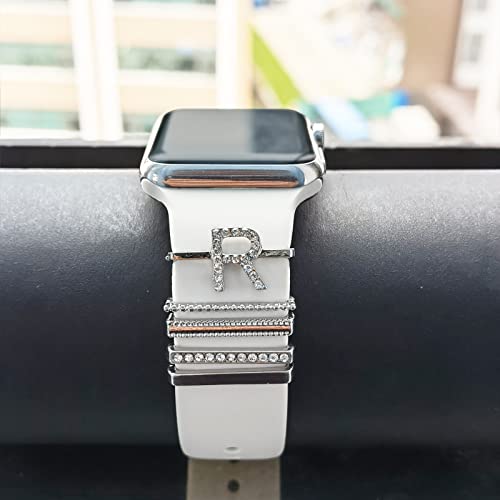 Image of 5Pcs Charms for Apple Watch band 41mm 45mm 40mm 44mm 38mm 42mm 46mm 49mm Women,Diamond+Metal Jewelry Decorative Ring For iWatch series 11 10 9 8 7 6 5 4 se 3 /2,Galaxy watch 7 /6 /5 /4,Strap Accessories