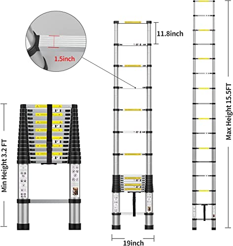 Boweiti 15.5Ft Telescoping Ladder, Aluminum Collapsible Ladder W/Non-Slip Feet, Lightweight Rv Compact Ladder, Telescopic Ladder For Rv, Household, Outdoor, 330Lbs Capacity Extension Ladder (4.7M) #TOP5