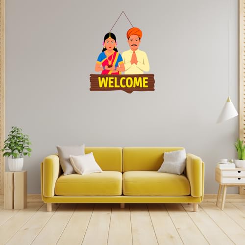 Image of GiftOday Welcome Sign Wooden Wall Hanger for Gateway | Home Decor | Office | Gifts | Bedroom | Designer Artwork Decor Items for Living Room | Size-18 x 30 CM