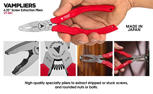 VAMPLIERS 6.25" Stripped Screw Extractor Pliers. Made in Japan. Time-Saving Screw Removal Tool Quickly Extracts Rusted, Stuck, Damaged Screws & Fasteners.