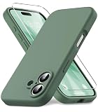 Vansdon Cover per iPhone 16, Custodia Slim in Silicone Liquido, Rivestimento in Microfibra Morbida Antigraffio, 1 Pezzi Pellicola Vetro Temperato, Protezione Antiurto,Verde pino