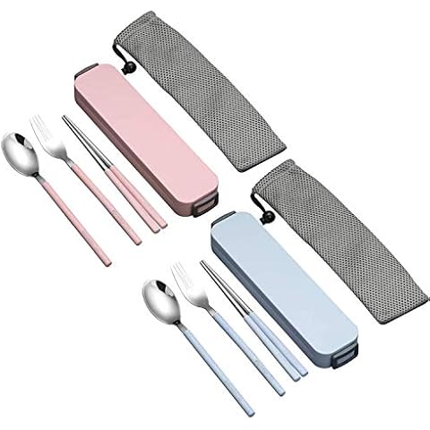 Portable Stainless Steel Travel Utensils Reusable Lunch Tableware Flatware Set with Case, Food Grade Wheat Straw Sliverware Cutlery, 3pcs Fork Spoon Chopsticks Cover