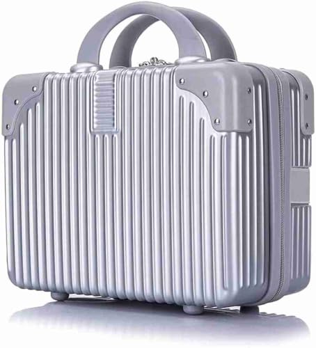 Image of Portable Hard Shell Cosmetic Bag Travel Case, Small Travel Hand Luggage with Elastic Band, Mini Abs Carrying Makeup Case Suitcase (B-Silver)