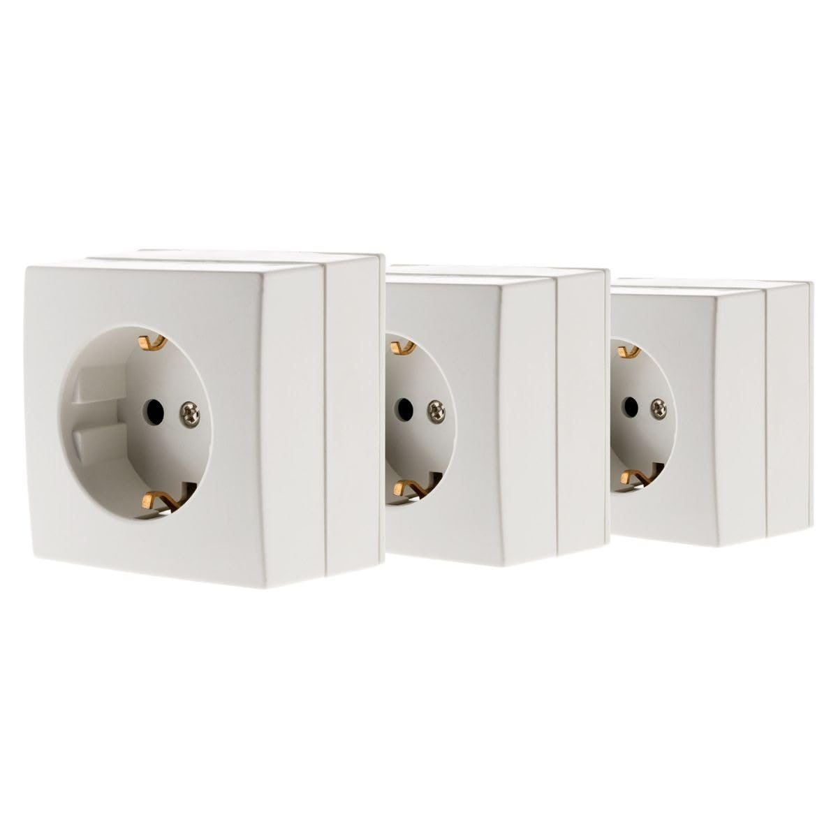 Zenitech, base Schuko 16 A, blanca, pack de 3, compatible con molduras estándar, mecanismo extraíble, instalación rápida y sencilla, montaje en superficie
