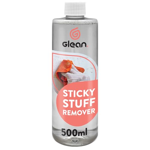 GLEAN Sticky Stuff Remover Liquid | 500ml | STICKY STUFF DISSOLVER | Removes Glue, Adhesives, Sticky Tape, Label Residue, Chewing Gum, Stickers | Multi-Surface: Wood, Glass, Metal, Tiles, Fabric