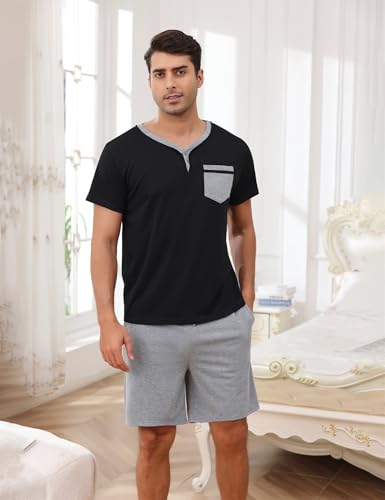 Marvmys Mens Short Sleeve Pajama Set 2 Piece Cotton Pjs Shorts Set Summer Sleepwear with Pockets4