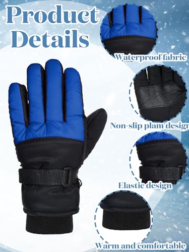 Image of SATINIOR 2 Pairs Kids Waterproof Winter Snow Gloves Ski Gloves for Boy Girl Outdoor Warm Thickening Snowboard