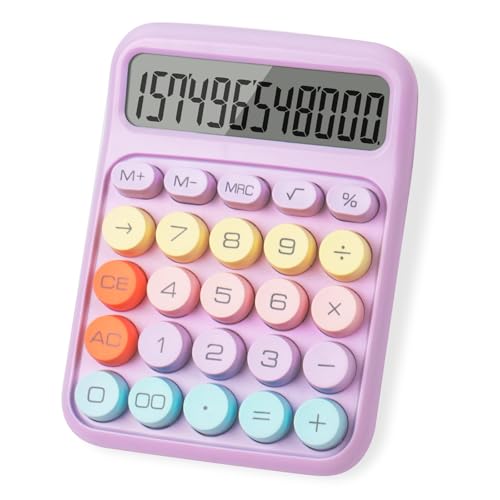 lohey Calculator, 12 Digit Cute Desk Calculator with LCD Display and Big Round Buttons, Kids Calculators Large for Office Home School Business (Purple)