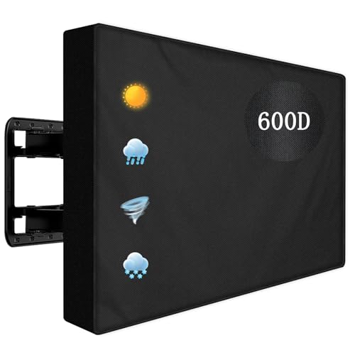 Outdoor TV Cover 60 to 65 inch Weatherproof 600D Waterproof Full Protection TV Outdoor Covers for Outside Flat Screen TV Black Cover Size 58W x 37H x 5D Fit for Standard Mounts and Stands