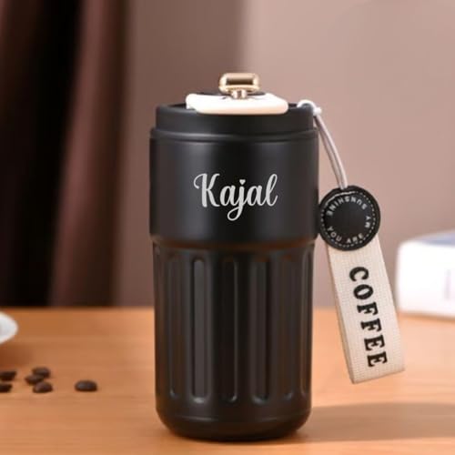 Image of Giftana Personalized Valentines Gift Set - Coffee Tumbler with Temperature Display, Brownie Brittle & Valentines Day Card - Valentine Gift for Girlfriend Boyfriend, Travel Mug 420ml - Black