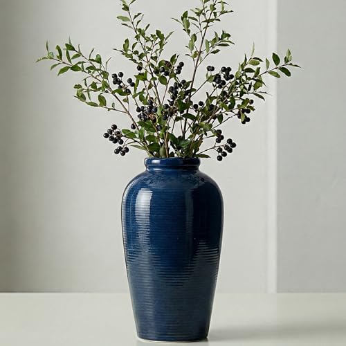 Wancetang Blue Ceramic Vases Home Decor - 11 Inch Tall Farmhouse Vases for Flowers...